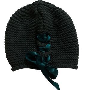 United Clothing Women’s Knit Beanie Gray Winter Hat Teal Ribbon Accent